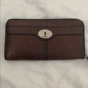 Fossil large brown leather wallet